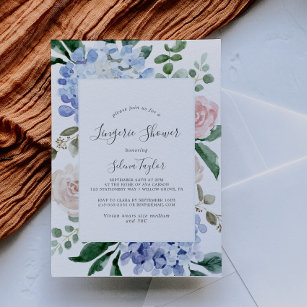 Elegant Blue Hydrangea   White Lingerie Shower Invitation