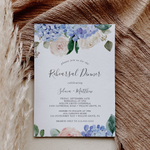 Elegant Blue Hydrangea   White Rehearsal Dinner Invitation