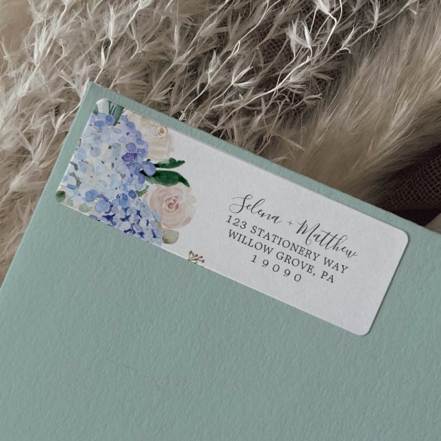 Elegant Blue Hydrangea White Return Address Label (Creator Uploaded)