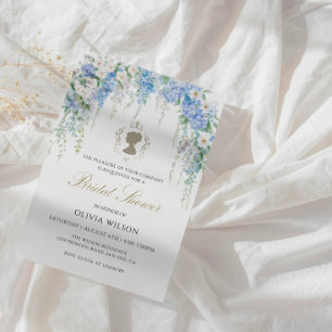 Elegant Blue Hydrangea & White Rose Bridal Shower  Invitation