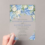 Elegant Blue Hydrangea White Roses Floral Wedding Acrylic Invitations<br><div class="desc">Elegant floral wedding design with watercolor-painted floral arrangements of blue hydrangea flowers,  greenery,  and white roses.</div>