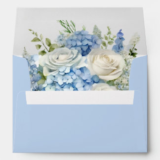Elegant Blue Hydrangea White Roses Floral Wedding Envelope