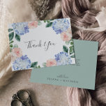 Elegant Blue Hydrangea | White Thank You Card<br><div class="desc">This elegant blue hydrangea white thank you card is perfect for a spring or summer wedding. The classic floral design features soft powder blue watercolor hydrangeas accented with neutral blush pink flowers and green leaves. Personalise the back of the card with your names, and a thank you message. Alternatively, leave...</div>