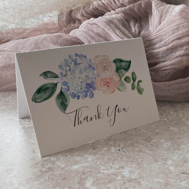 Elegant Blue Hydrangea | White Thank You Card (Creator Uploaded)