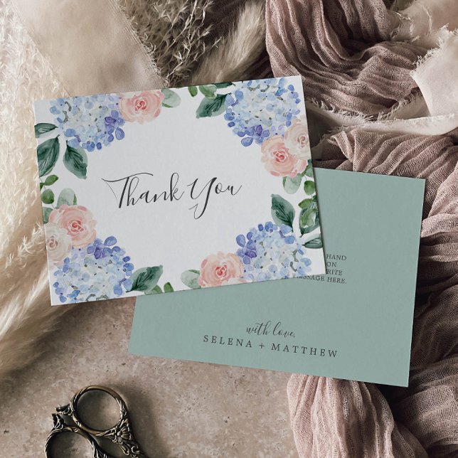 Elegant Blue Hydrangea | White Thank You Card (Creator Uploaded)