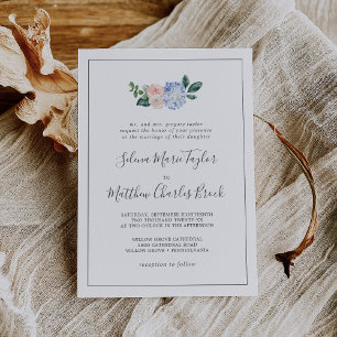 Elegant Blue Hydrangea White Traditional Wedding Invitation