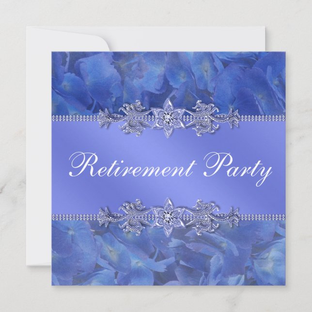 Elegant Blue Hydrangea Womans Retirement Party Invitation (Front)