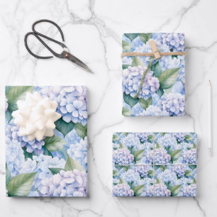 Elegant Blue Hydrangea Wrapping Paper Sheet