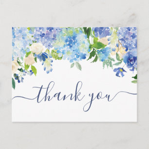 Elegant Blue Hydrangeas Greenery Thank You Postcard
