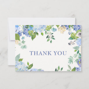 Elegant Blue Hydrangeas Greenery Wedding Floral Thank You Card