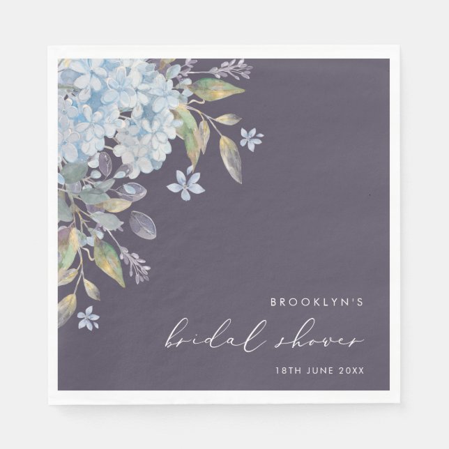 Elegant Blue Hydrangeas Navy Bridal Shower Napkin (Front)