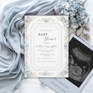 Elegant Blue Hydrangeas Photo Modern Baby Shower Invitation