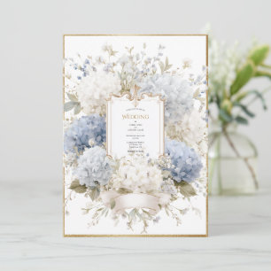 Elegant Blue Hydrangeas Vintage Budget Wedding Invitation