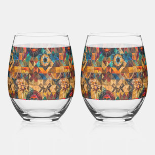 Elegant Blue "Inherited Artistry" Stemless Wine Gl Glass