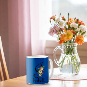 Elegant blue initial floral Mug