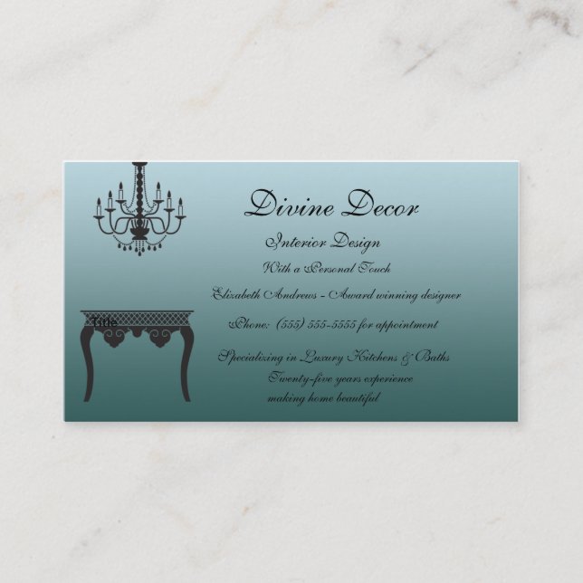 Elegant Blue Interior Design Business Card (Front)