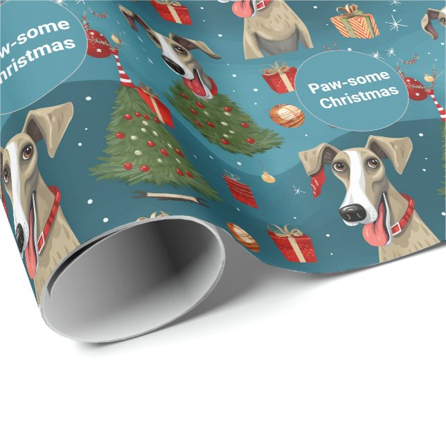 🎄🎅 Elegant  Blue-ish with Whippets Wrapping Paper (Roll Corner)