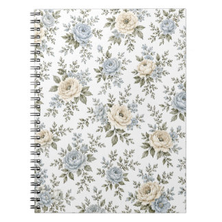 Elegant Blue & Ivory Floral Notebook