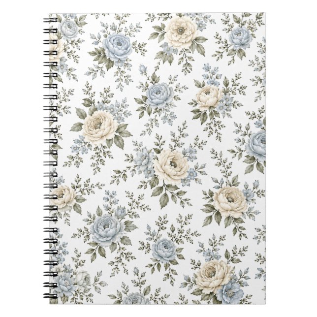 Elegant Blue & Ivory Floral Notebook (Front)