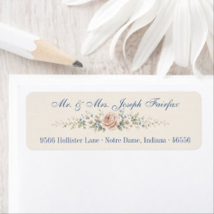 Elegant Blue Ivory Floral Personalised Return Address Label