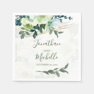 Elegant Blue Ivory Gold Turquoise Floral Wedding Napkin