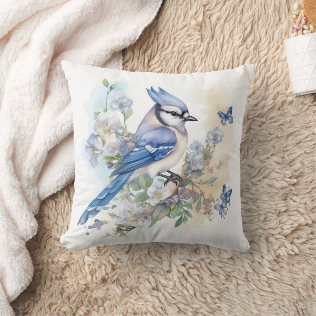 Elegant Blue Jay Butterflies Painting  Cushion (Blanket)