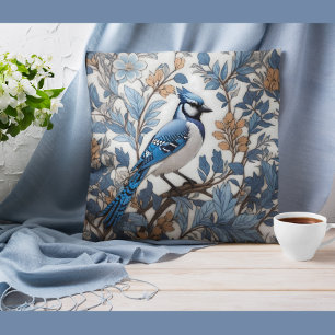 Elegant Blue Jay William Morris Inspired Cushion