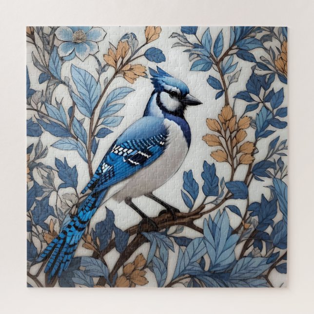 Elegant Blue Jay William Morris Inspired Jigsaw Puzzle (Vertical)