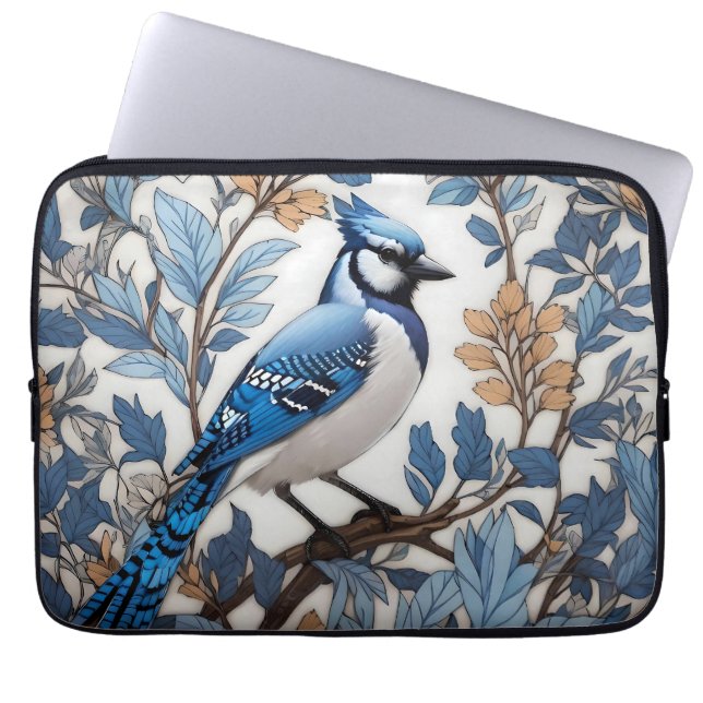 Elegant Blue Jay William Morris Inspired Laptop Sleeve (Front)