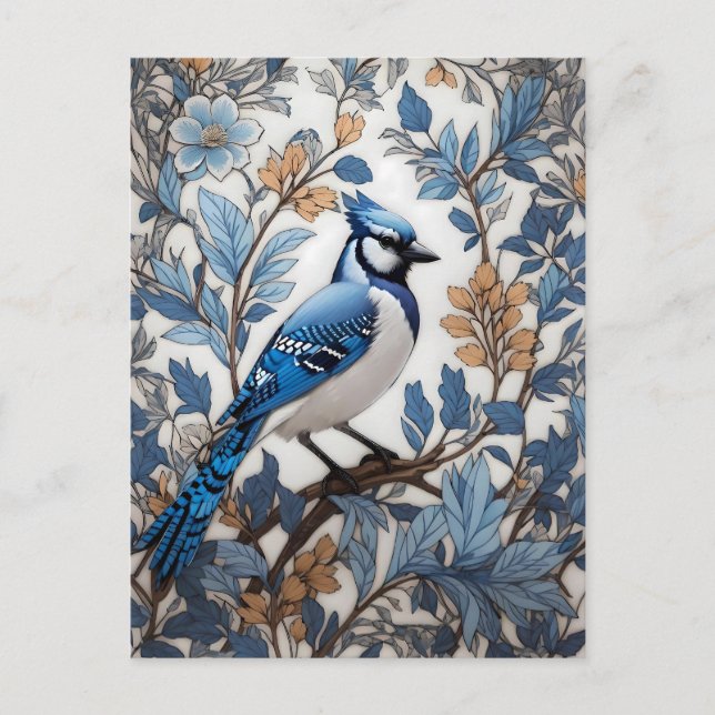 Elegant Blue Jay William Morris Inspired Postcard (Front)