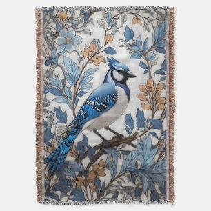 Elegant Blue Jay William Morris Inspired Throw Blanket