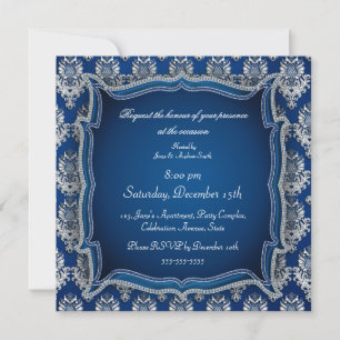 Elegant blue jewel damask any occasion invitation
