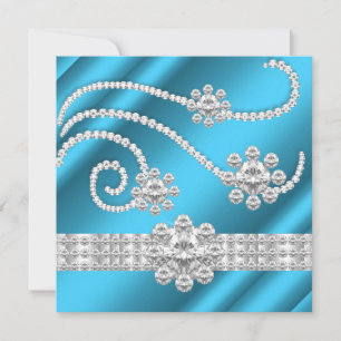 Elegant Blue Jewel diamonds Silver Birthday Party Invitation