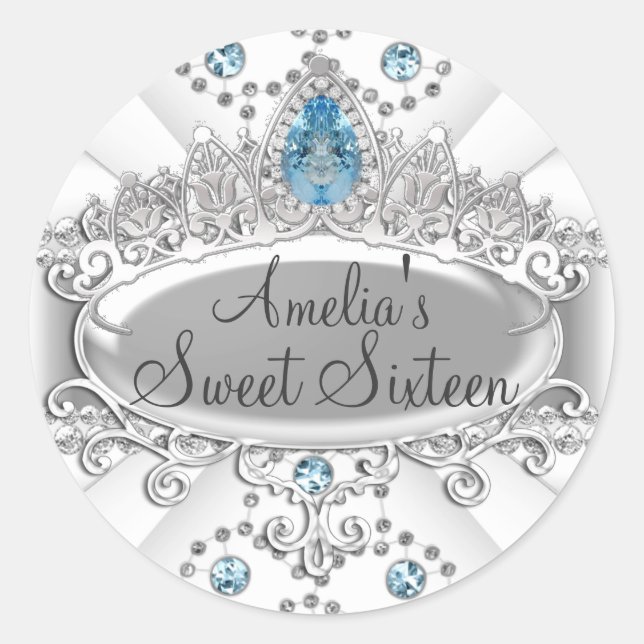 Elegant Blue Jewel Tiara Sweet Sixteen Sticker (Front)
