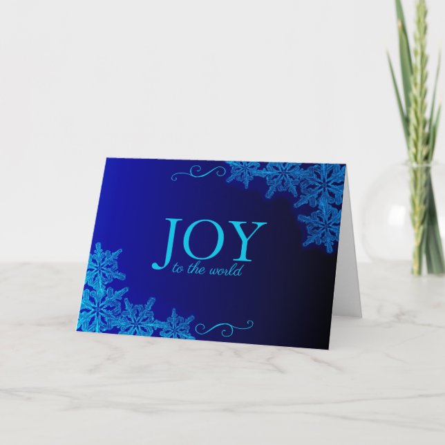 Elegant Blue Joy Snowflake Folded Holiday Card (Front)