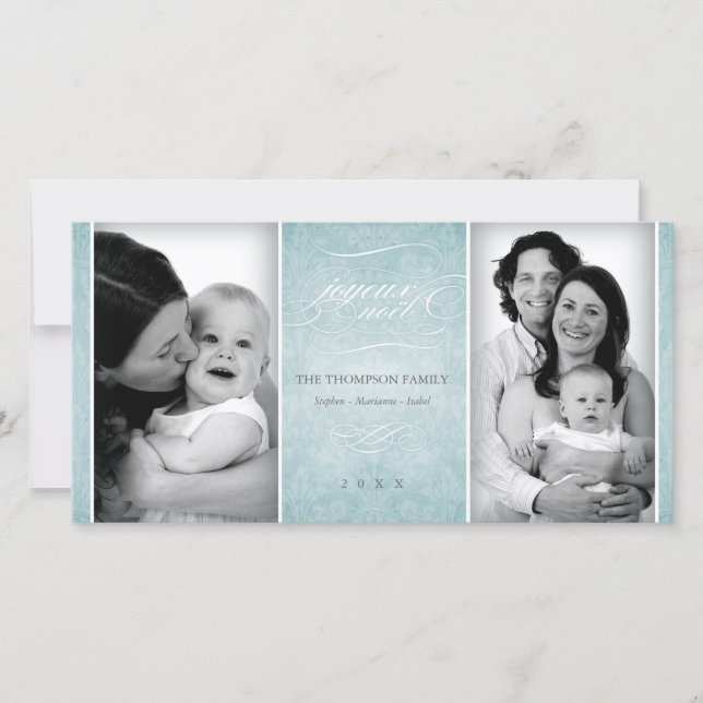Elegant Blue "Joyeux Noël" photo card (Front)
