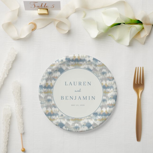 Elegant Blue Kaleidoscopic Geometric Paper Plate (Wedding)