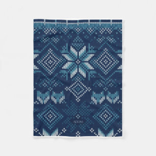 Elegant Blue Knitted Winter Nordic Pattern Fleece Blanket