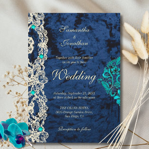 Elegant Blue Lace Baroque Luxury Wedding Design Invitation