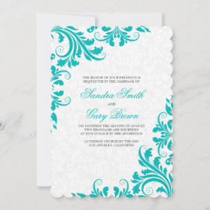Elegant Blue Lace White Damasks Wedding  Invitation