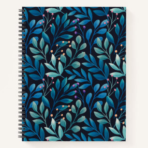 Elegant Blue Leaf Notebook