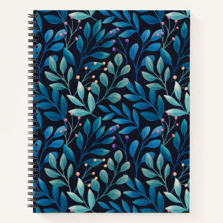 Elegant Blue Leaf Notebook