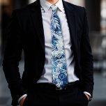 Elegant Blue Light Reflection Monogram Tie<br><div class="desc">I wanted to recreate the fascination of light reflection from a water stream, the changing colours through the flow of water reflecting light from the environment. This beautiful tie was created by hand with marble flowing through a gemstone’s rich background with delicate, soft tones from mysterious light teal to blue...</div>