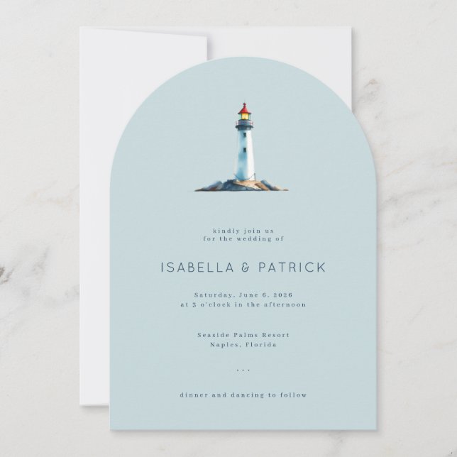 Elegant Blue Lighthouse Invitation (Front)