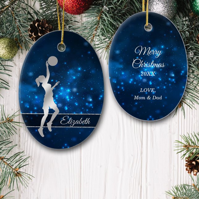 Elegant Blue Lights Glitter Basketball Player Ceramic Ornament (Creator Uploaded)