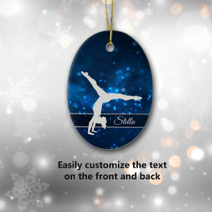 Elegant Blue Lights Silver Gymnast Ceramic Ornament