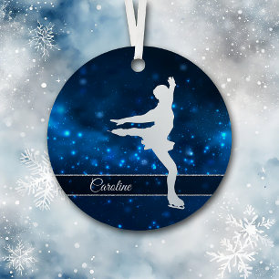 Elegant Blue Lights Silver Ice Skater Metal Tree Decoration