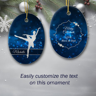 Elegant Blue Lights Silver Silhouette Dancer Ceramic Ornament