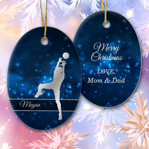Elegant Blue Lights Silver Volleyball Player Ceramic Ornament
