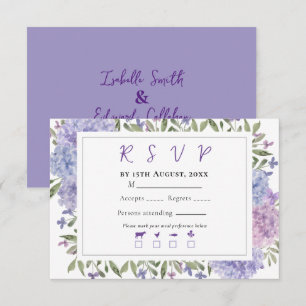 Elegant Blue Lilac Watercolor Hydrangeas Wedding RSVP Card